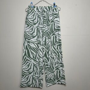 4th & Reckless Women Linen Blend Wide Leg Pants Green Zebra Print  Size S